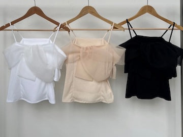 雪紡絲帶結吊帶襯衫