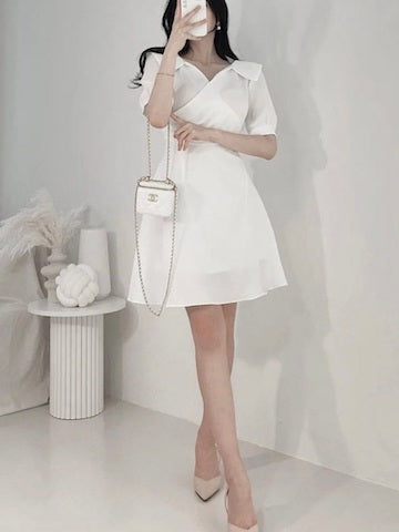 溫柔側皺褶反領連身裙 🥇Bestselling