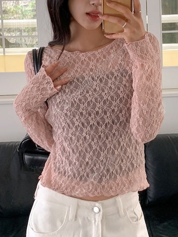修身輕透Lace上衣