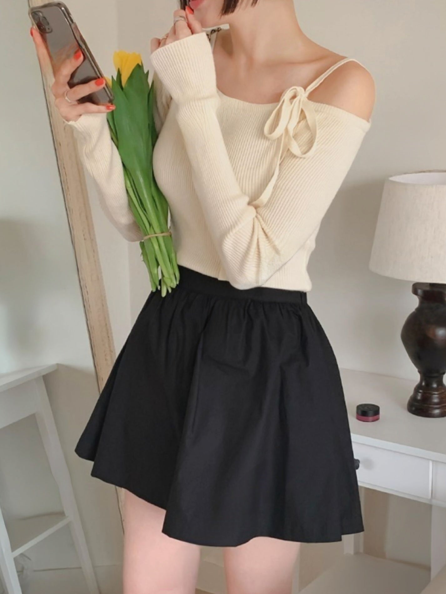 薄薄側肩綁結針織衫