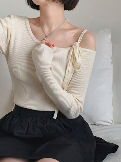 薄薄側肩綁結針織衫