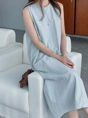 簡約㘣領腰帶連身裙